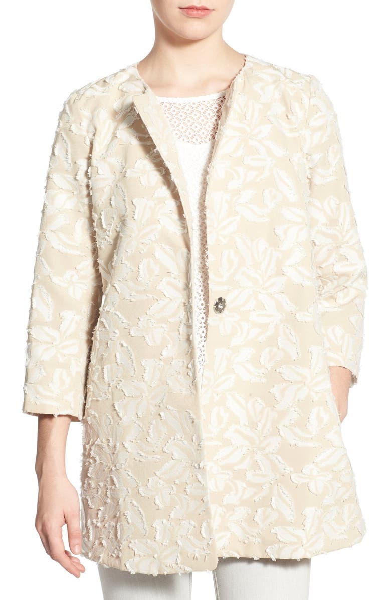 Chelsea28 Textured Floral Collarless Jacket, Main, color, 