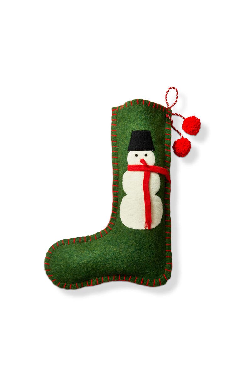 tag Green Multi Felt Snowman Holiday Stocking Christmas Decor, Main, color, Green