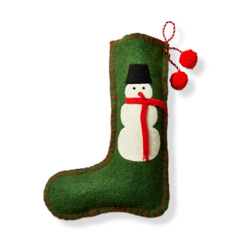 Green Multi Felt Snowman Holiday Stocking Christmas Decor