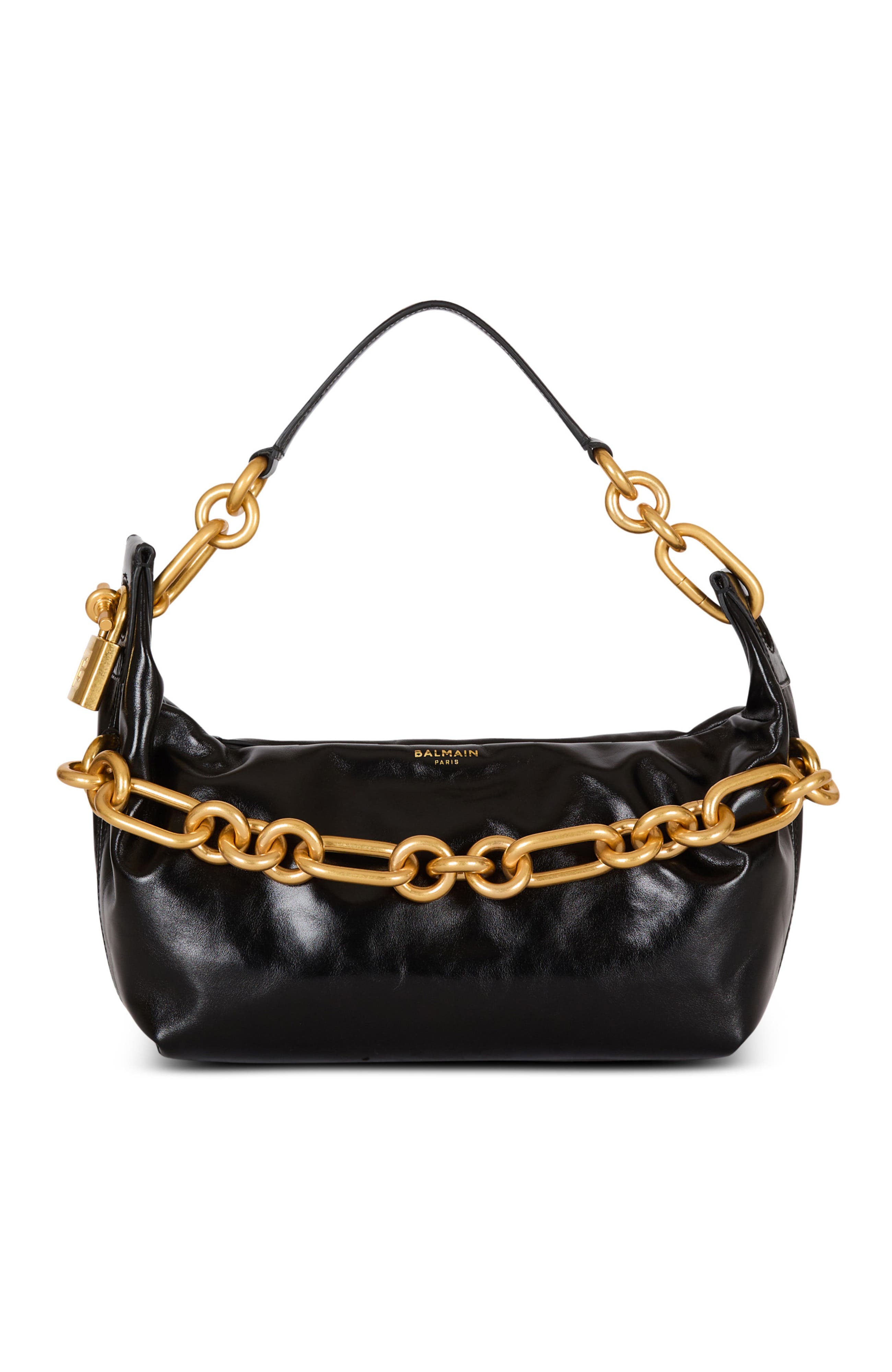 Balmain Medium Leather Shoulder Bag With Chain Strap In Black