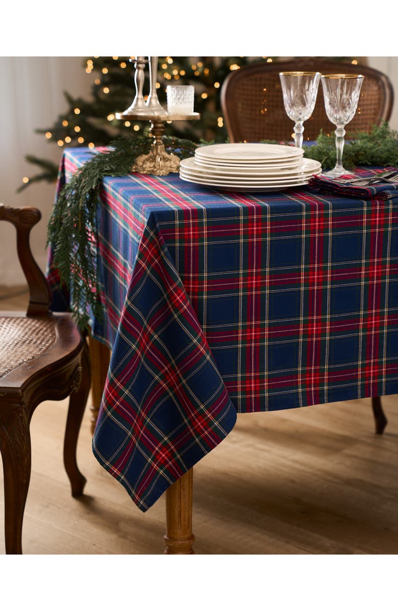 Petite Plume Windsor Tartan Tablecloth, Alternate, color, Navy