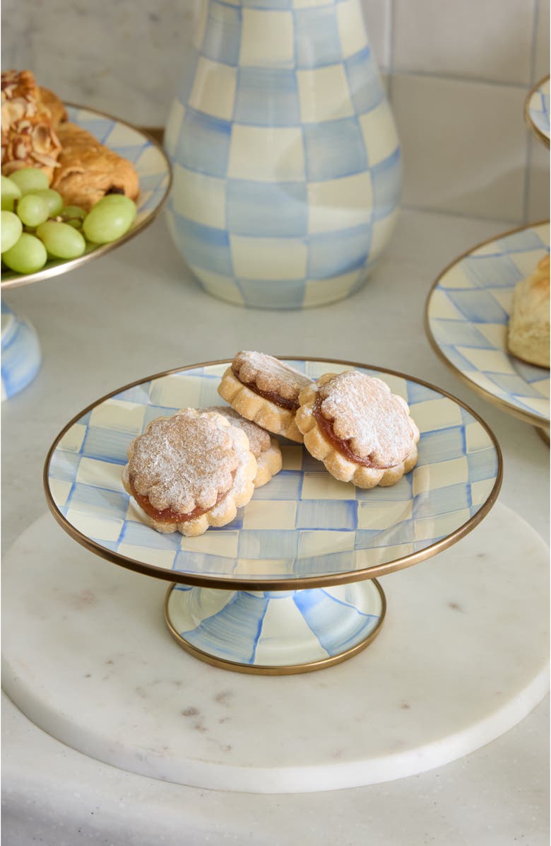 MACKENZIE CHILDS Sky Check Enameled Steel Mini Pedestal Platter, Alternate, color, Sky Check