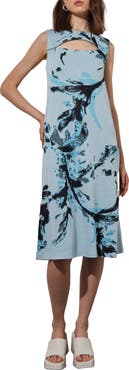 Ming Wang Cutout Abstract Jacquard Knit A-Line Dress
