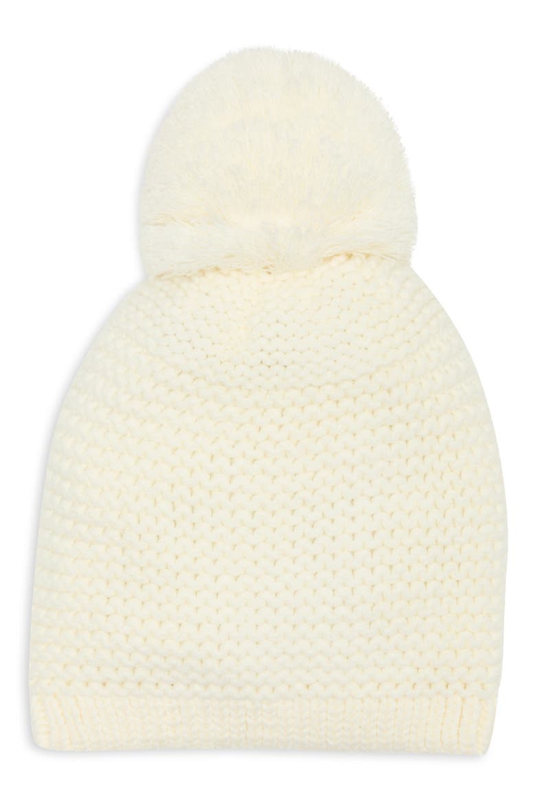 Chunky Knit Beanie with Pom, Alternate, color, IVORY