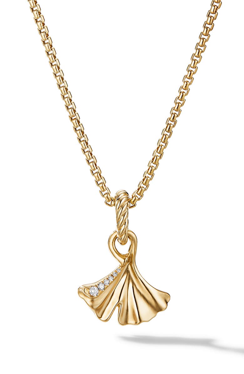 David Yurman Ginkgo 18K Gold & Pavé Diamond Amulet, Main, color,