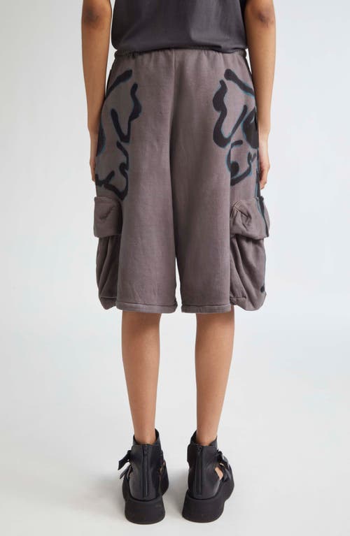 Collina Strada Charcoal Flower Cargo Sweat Shorts In Gray