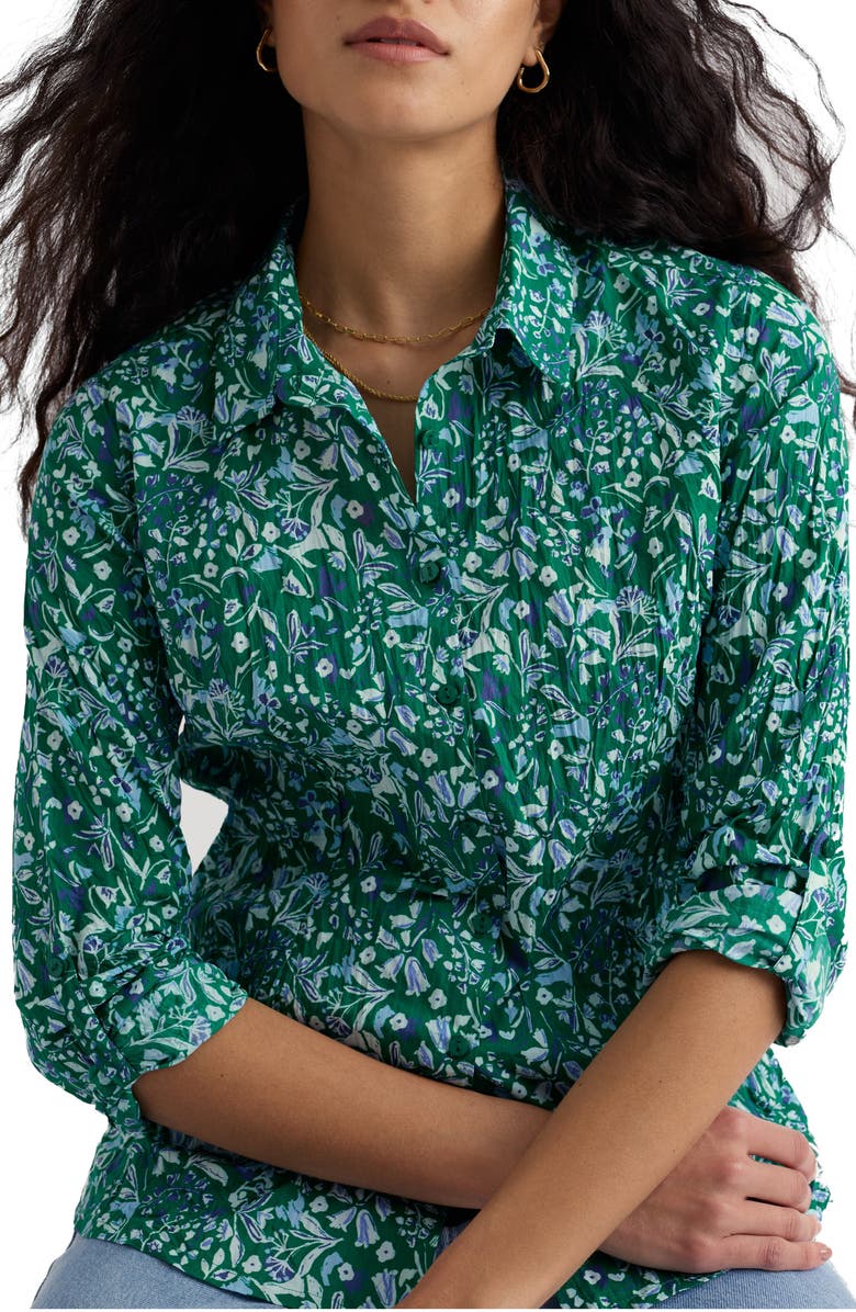 Seasalt Cornwall Larissa Crinkled Floral Organic Cotton Button-Up Shirt, Main, color, Woodland Floral Dark Stem