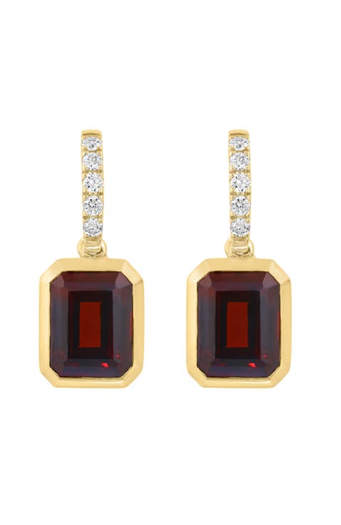 14K Yellow Gold Diamond,Garnet Earrings