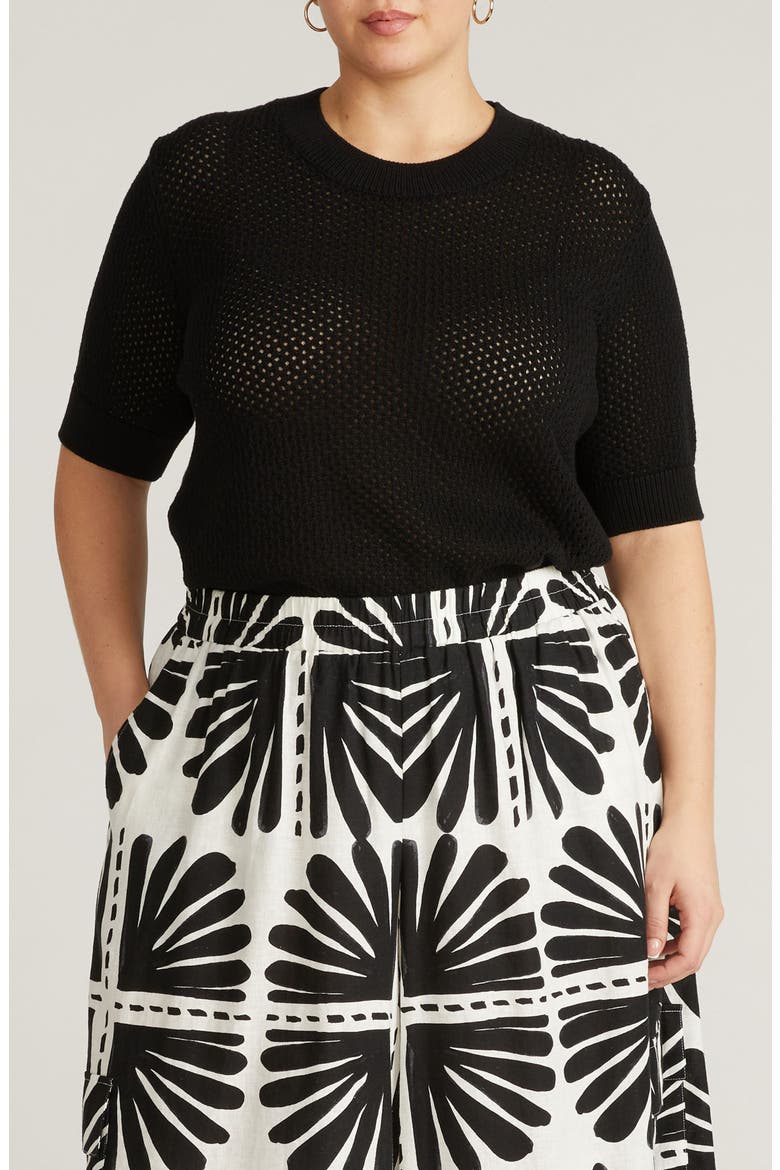 Rosie Cotton Pointelle Sweater, Main, color, BLACK