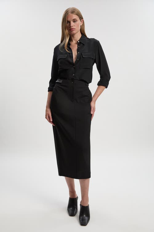 Karen Millen Ponte Pu Pencil Skirt In Black