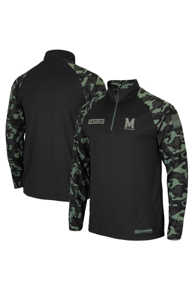 Men's Colosseum Black Maryland Terrapins OHT Military Appreciation Take Flight Raglan Quarter-Zip Jacket, Alternate, color, Black