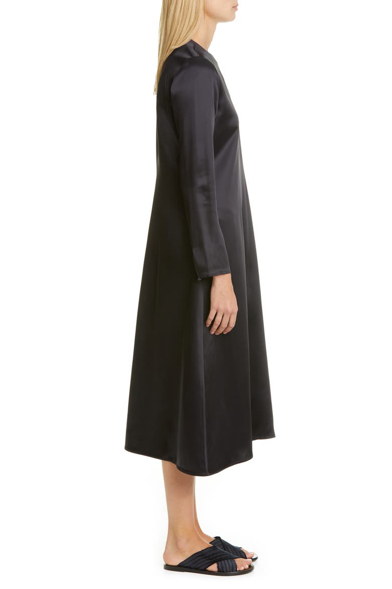 Long Sleeve Satin Midi Dress, Alternate, color, NAVY