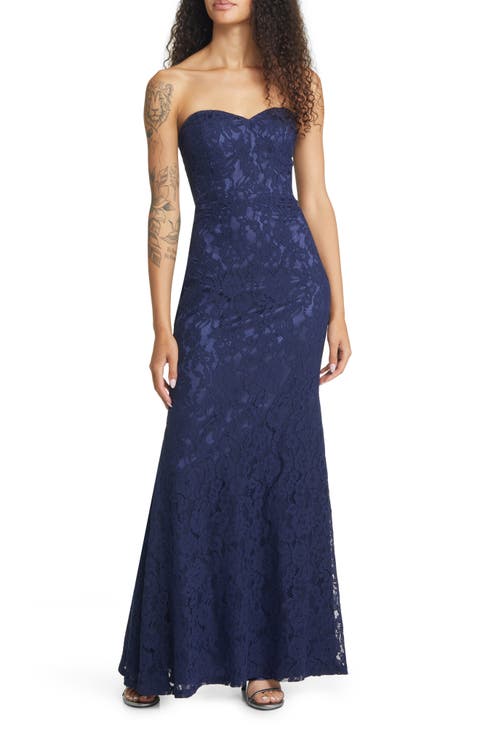Wow the Crowd Strapless Lace Gown