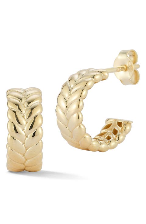 14K Gold 12mm Braided Hoop Earrings