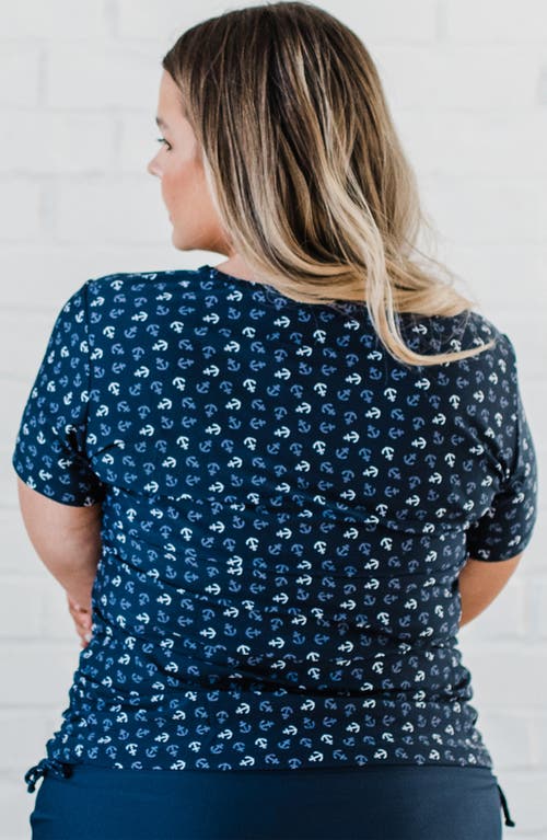 Calypsa Plus Size Short Sleeve Adele Swim Top In Blue