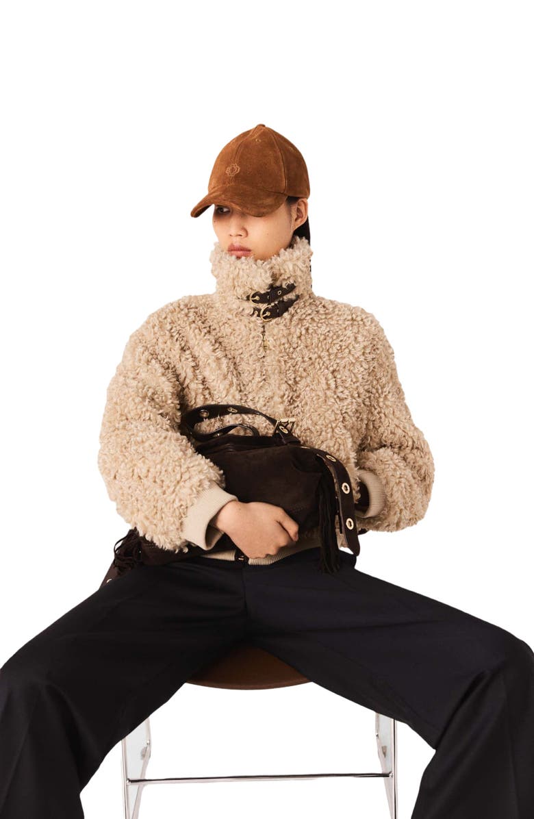 maje Short bouclé jacket, Alternate, color, Camel