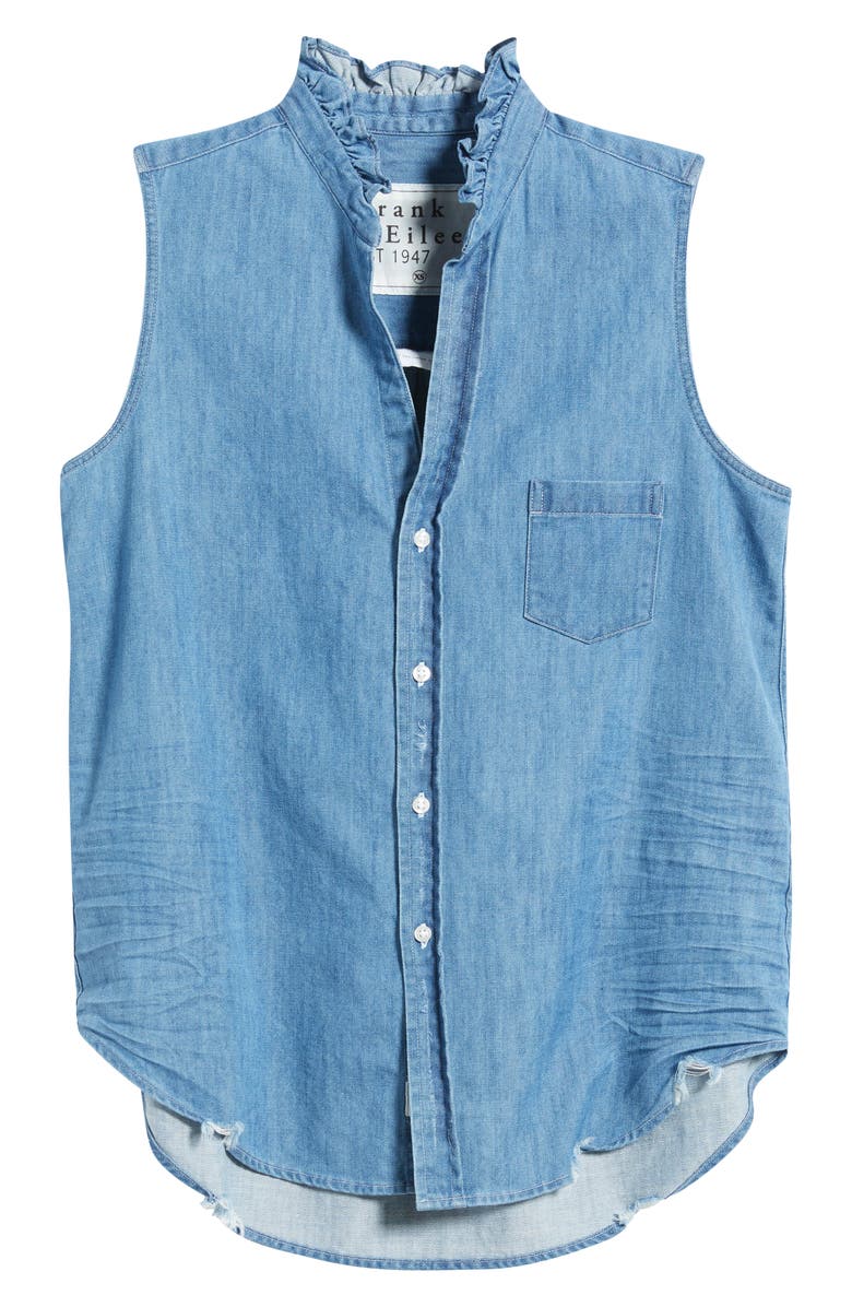 Frank & Eileen Distressed Sleeveless Cotton Button-Up Shirt, Alternate, color, 