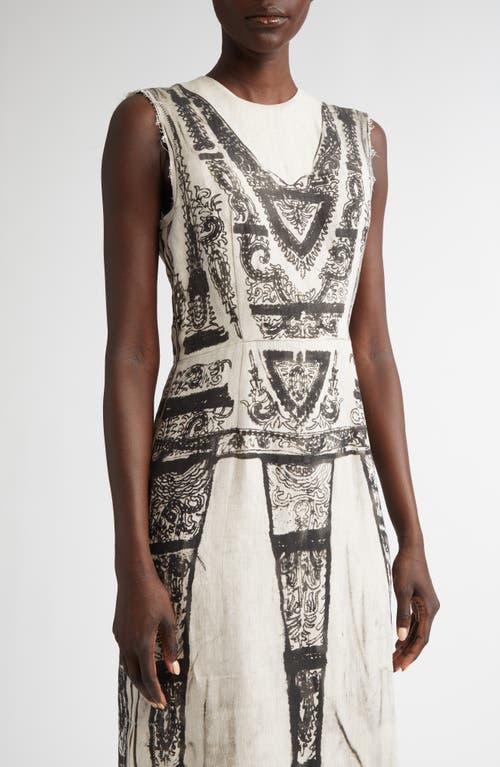 Shop Erdem Margot Imprint Trompe L'oeil Linen Sheath Dress In Margot Imprint Black