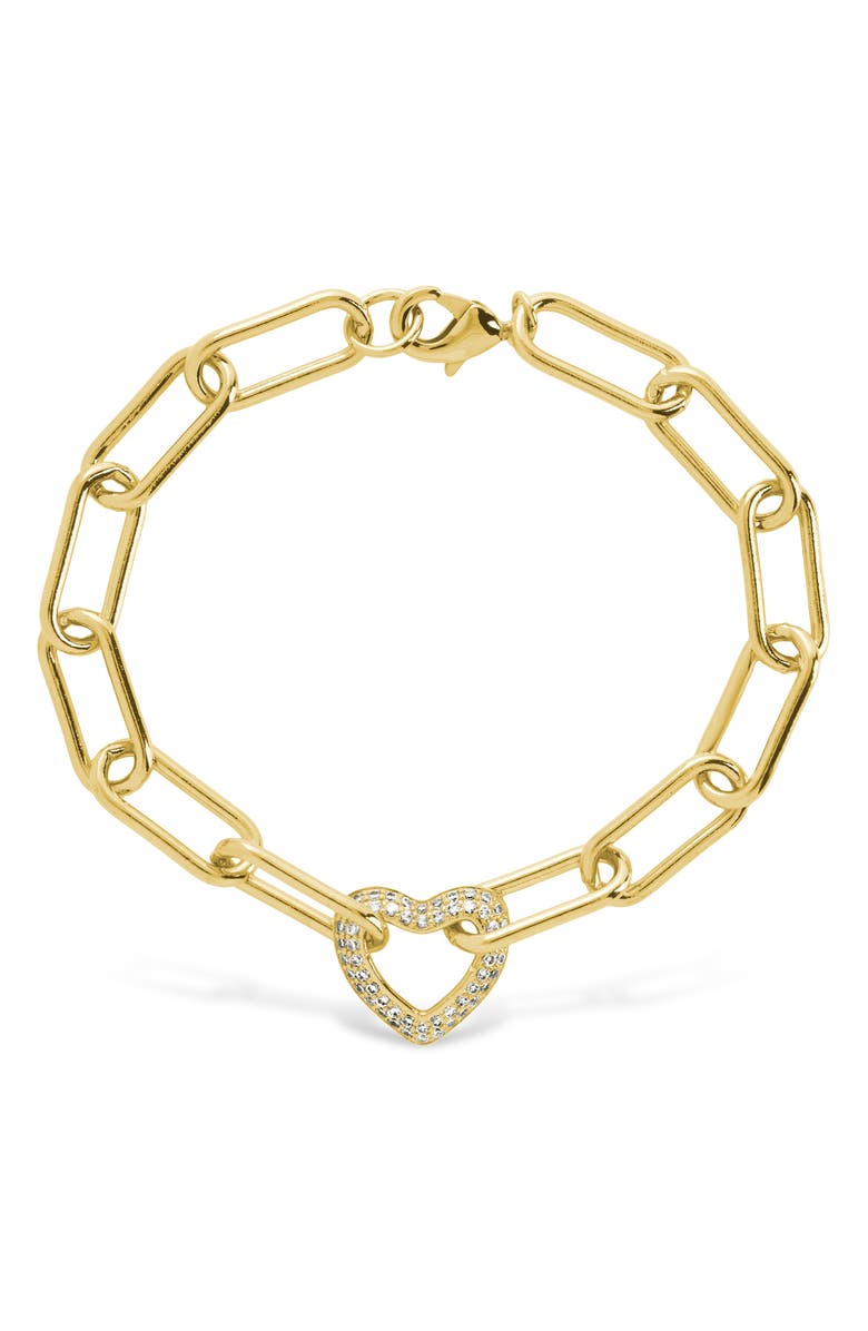 Sterling Forever Ariya Pavé Cubic Zirconia Heart Bracelet, Main, color, Gold