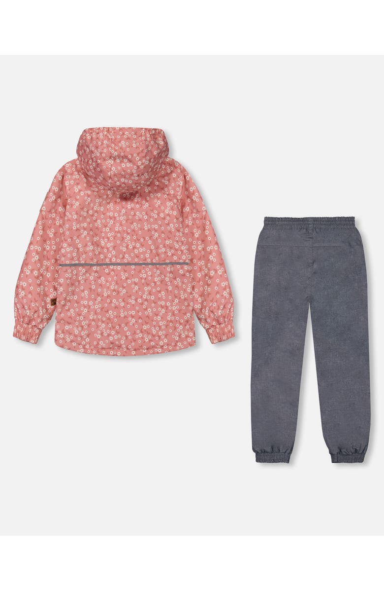 Deux par Deux Little Girl's Printed Jacket Two-Piece Mid-Season Outerwear Set Small White Flowers On Pale Pink And Gray, Alternate, color, 