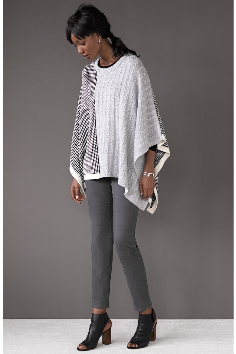 Cable & Waffle Stitch Knit Poncho, Alternate, color, GREY HEATHER