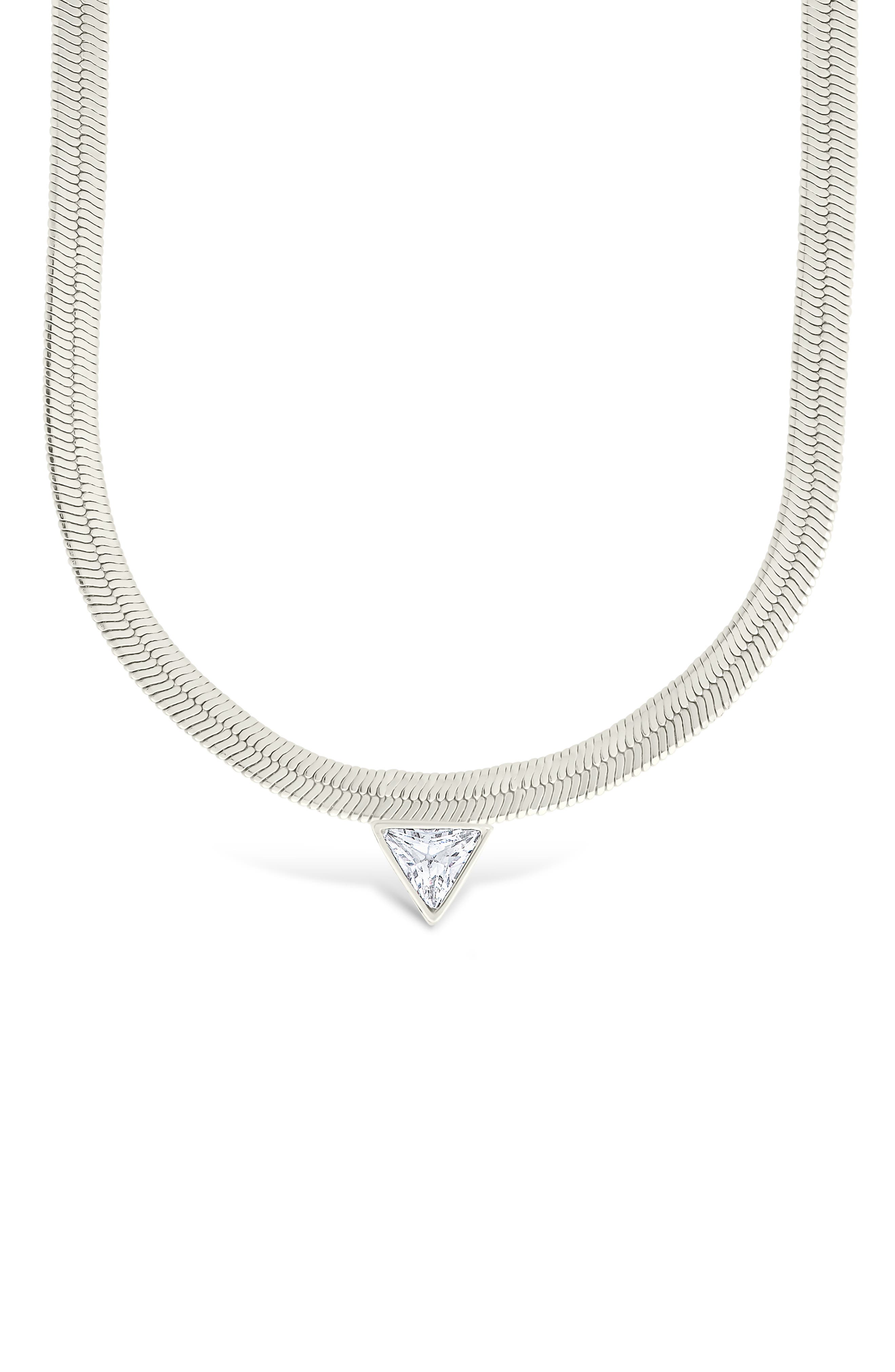 Sterling Forever Ruth Cubic Zirconia Pendant Herringbone Chain Necklace