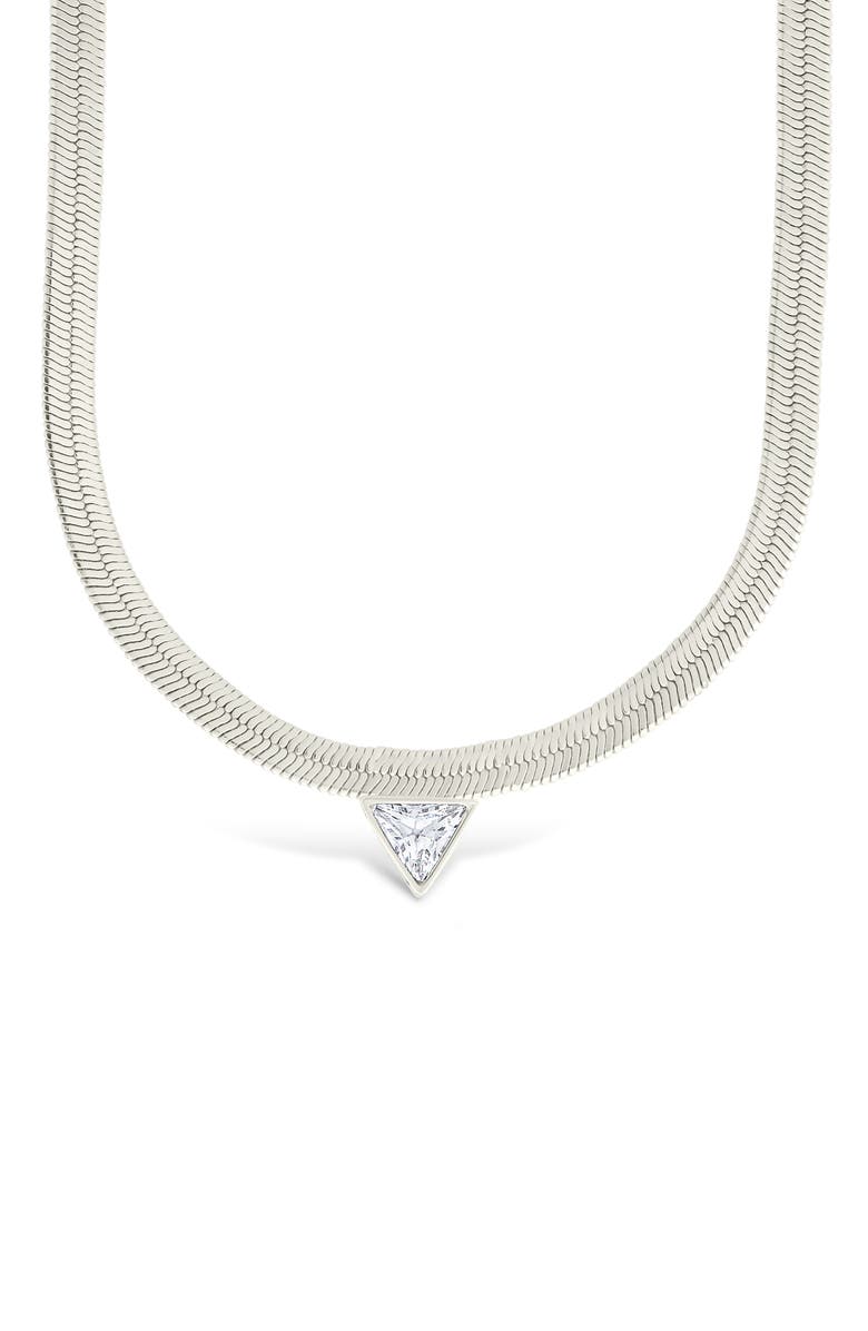 Sterling Forever Ruth Cubic Zirconia Pendant Herringbone Chain Necklace, Main, color, Silver