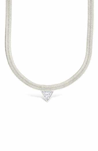Sterling Forever Ruth Cubic Zirconia Pendant Herringbone Chain Necklace