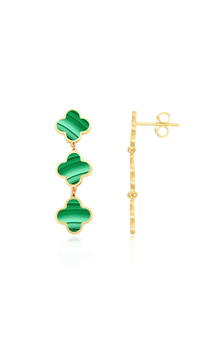 The Lovery Fine Jewelry Malachite Clover Dangle Earrings, Main, color, Malachite