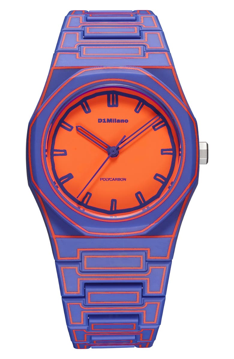 D1 Milano Electricclash Polycarbon Bracelet Watch, 37mm, Main, color, Blue-Orange