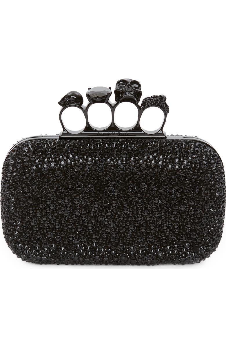 McQueen Skull Crystal Embellished Four-Ring Box Clutch, Main, color,