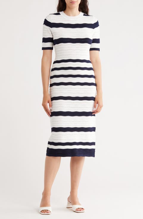 Stripe Pointelle Stitch Sweater Dress