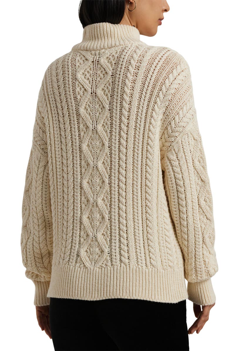 Lauren Ralph Lauren Fisherman Cotton Quarter Zip Sweater, Alternate, color, Mascarpone Cream