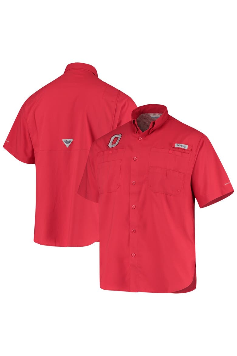 Men's Columbia Scarlet Ohio State Buckeyes Tamiami Omni-Shade Button-Down Shirt, Alternate, color, Scarlet