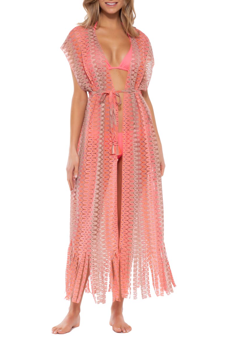 Festivale Crochet Cover-Up Duster Robe, Main, color, CORAL MULTI