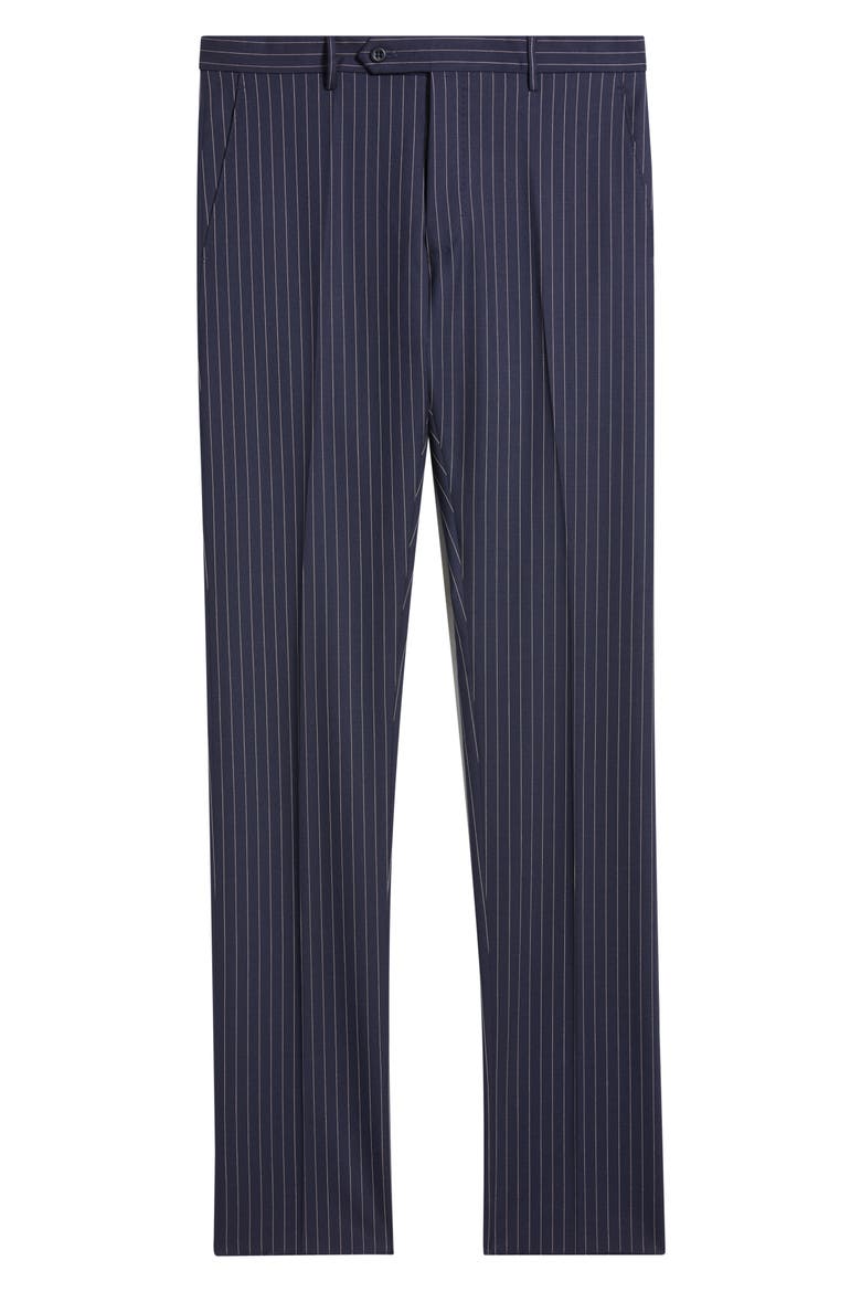 Noah Pinstripe Wool Blend Dress Pants, Alternate, color, NAVY