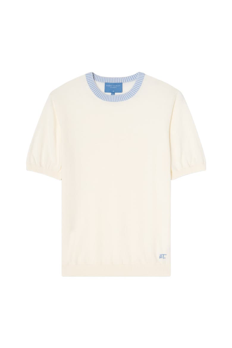 Gibson Cotton Cashmere Short Sleeve Crewneck Sweater, Alternate, color, White/Blue
