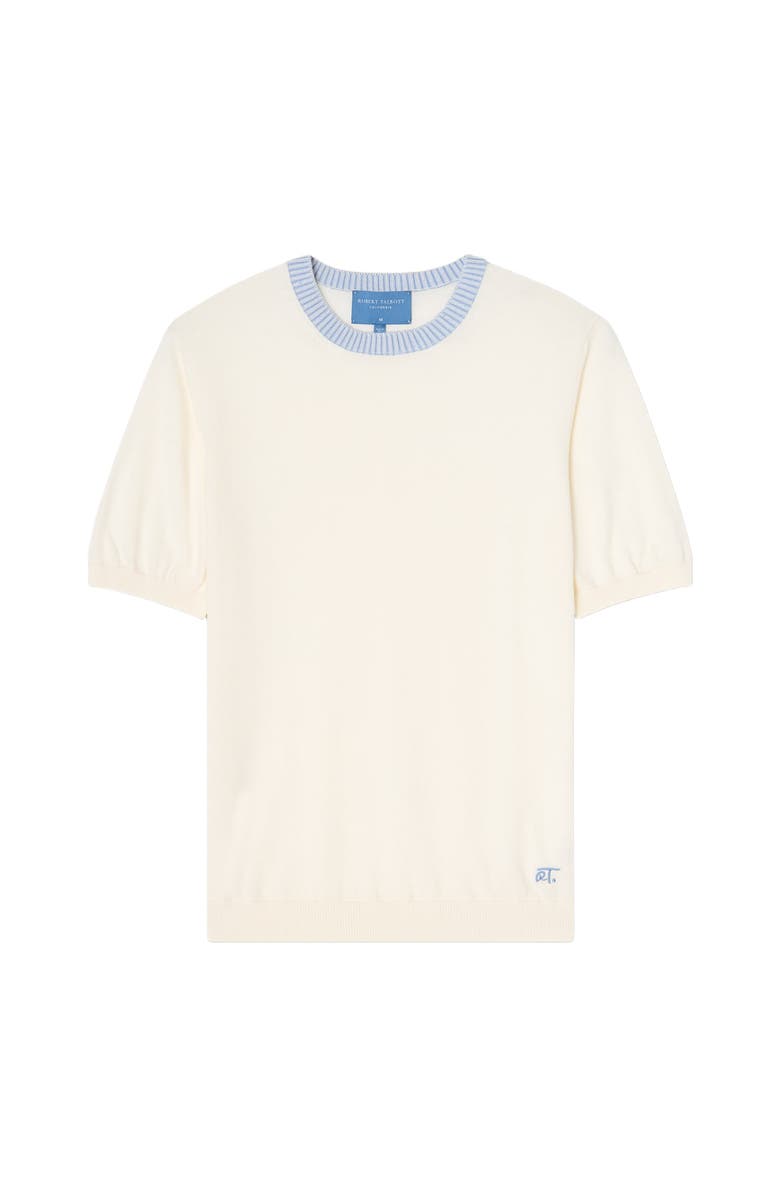 Robert Talbott Gibson Cotton Cashmere Short Sleeve Crewneck Sweater, Alternate, color, White/Blue
