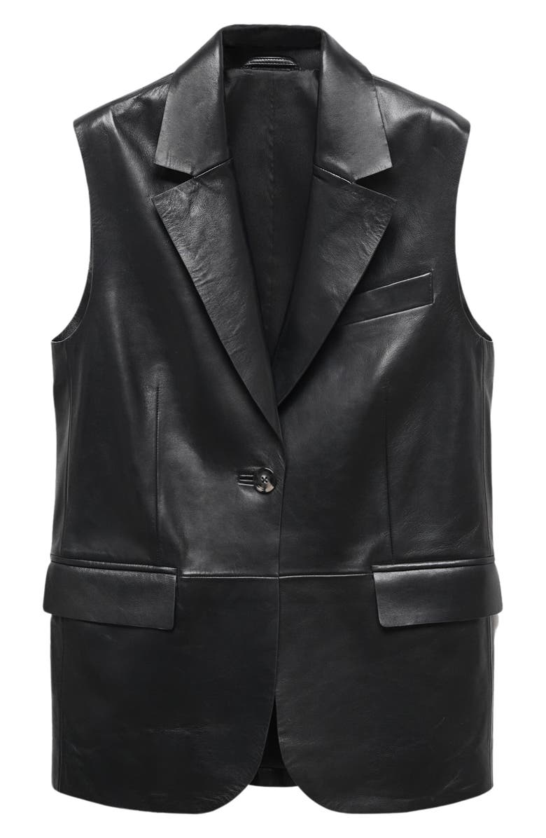 MANGO Leather Blazer Vest, Alternate, color, Black