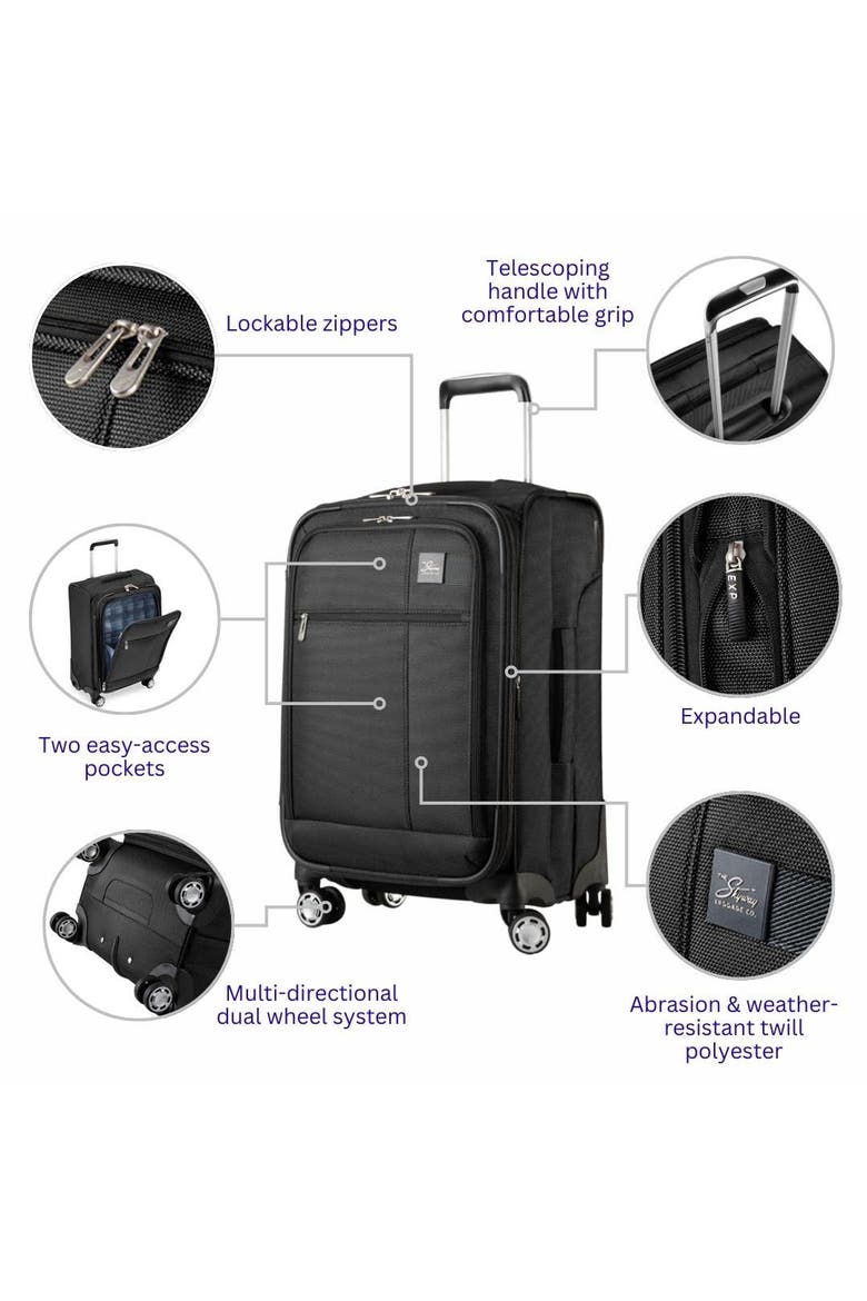 Sigma 7.0 Softside Expandable 20" Carry On Spinner Luggage, Alternate, color, Black