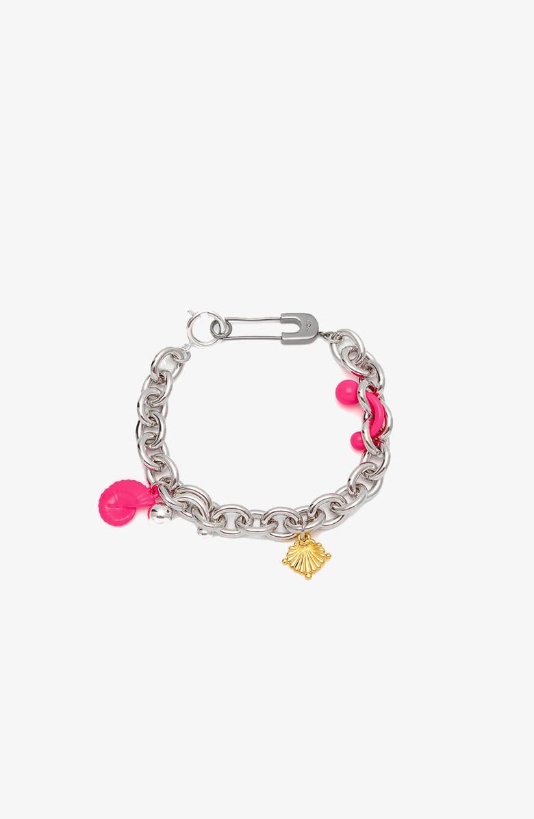YOJ Coral Charm Bracelet in Silver and Pink, Main, color, Silver And Pink Enamel