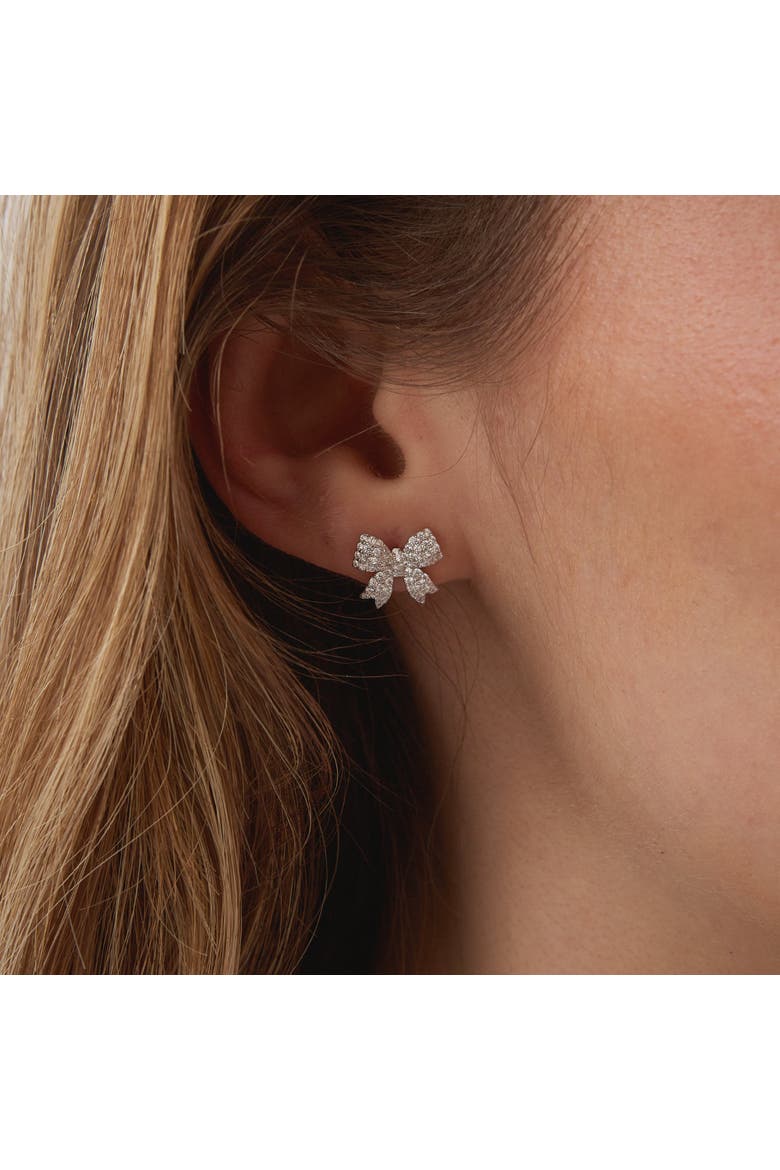 Bowtie Sterling Silver Zirconia Stud Earring, Alternate, color, Silver