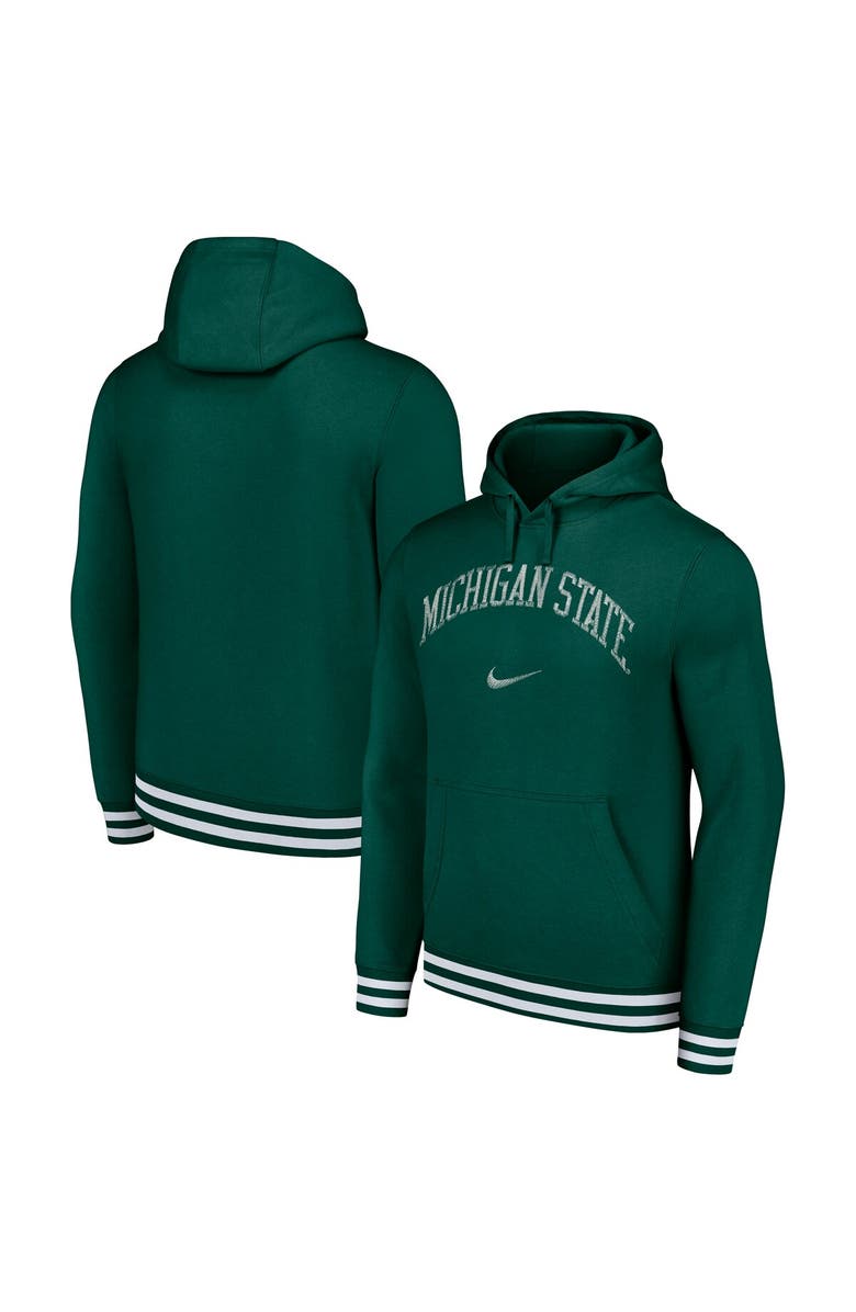 Nike Men's Nike Green Michigan State Spartans Distressed Sketch Retro Fitted Pullover Hoodie, Alternate, color, Green