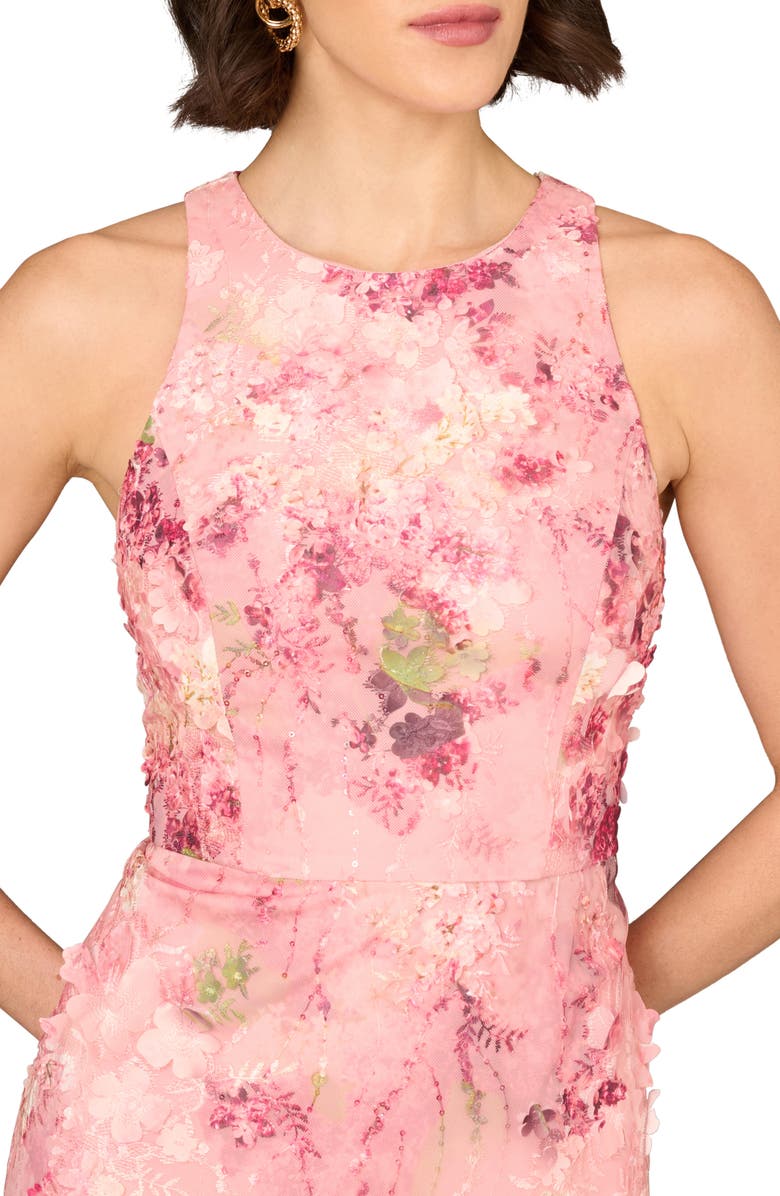 Aidan Mattox by Adrianna Papell 3D Embroidered Midi Dress, Alternate, color, 