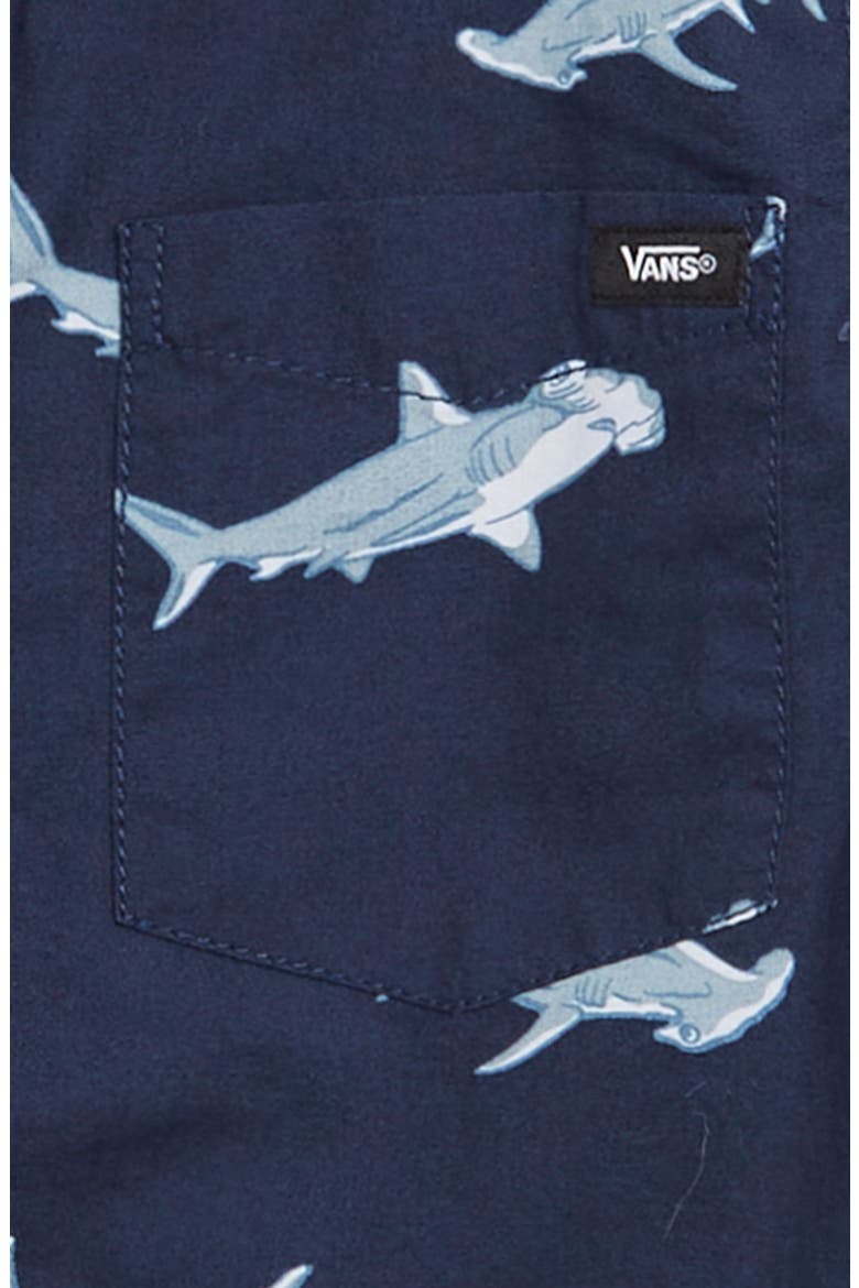 Kids' Shark Print Short Sleeve Button-Up Shirt, Alternate, color, DRESS BLUES