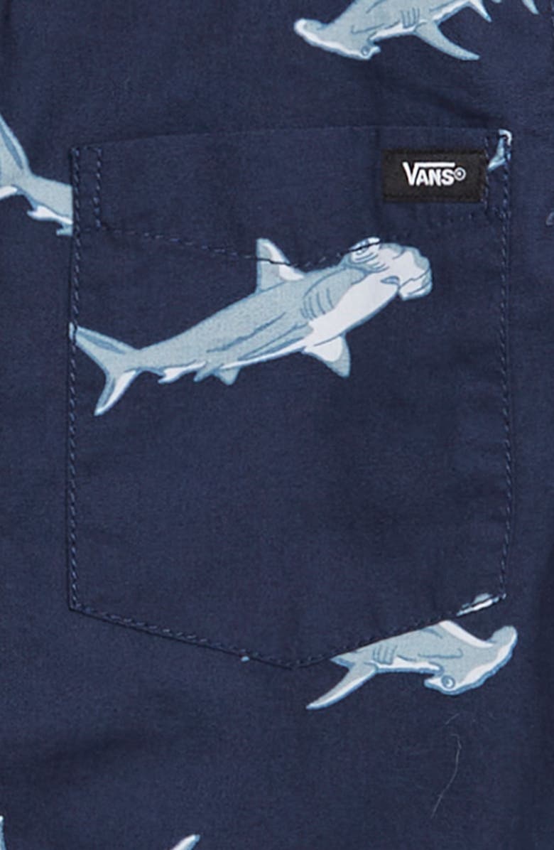 Vans Kids' Shark Print Short Sleeve Button-Up Shirt, Alternate, color, 