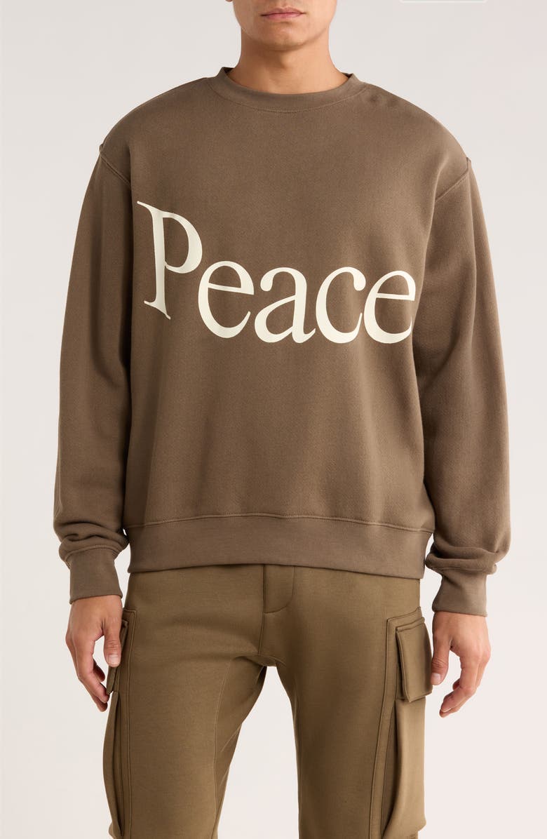 Museum of Peace & Quiet Jumbo Wordmark Cotton Fleece Crewneck Sweatshirt, Main, color, Brown