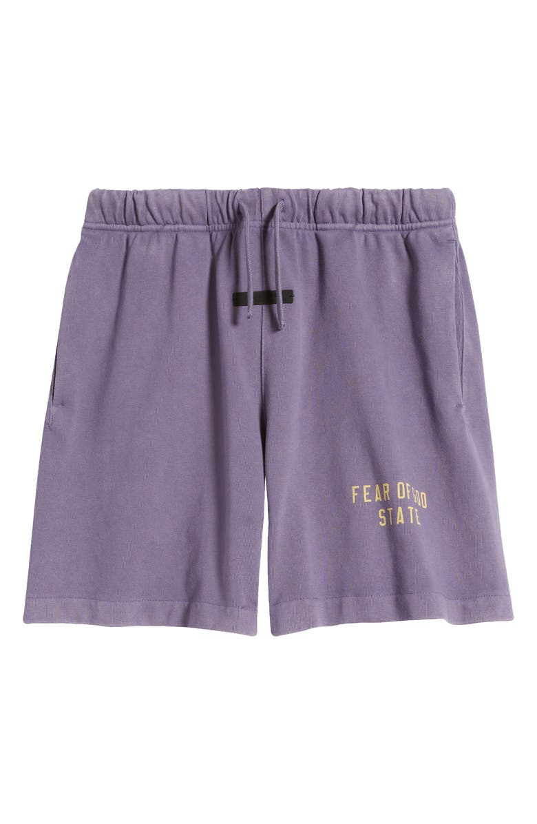 Fear of God Essentials Gender Inclusive Heavy Cotton Jersey Soccer Sweat Shorts, Main, color, Lavender