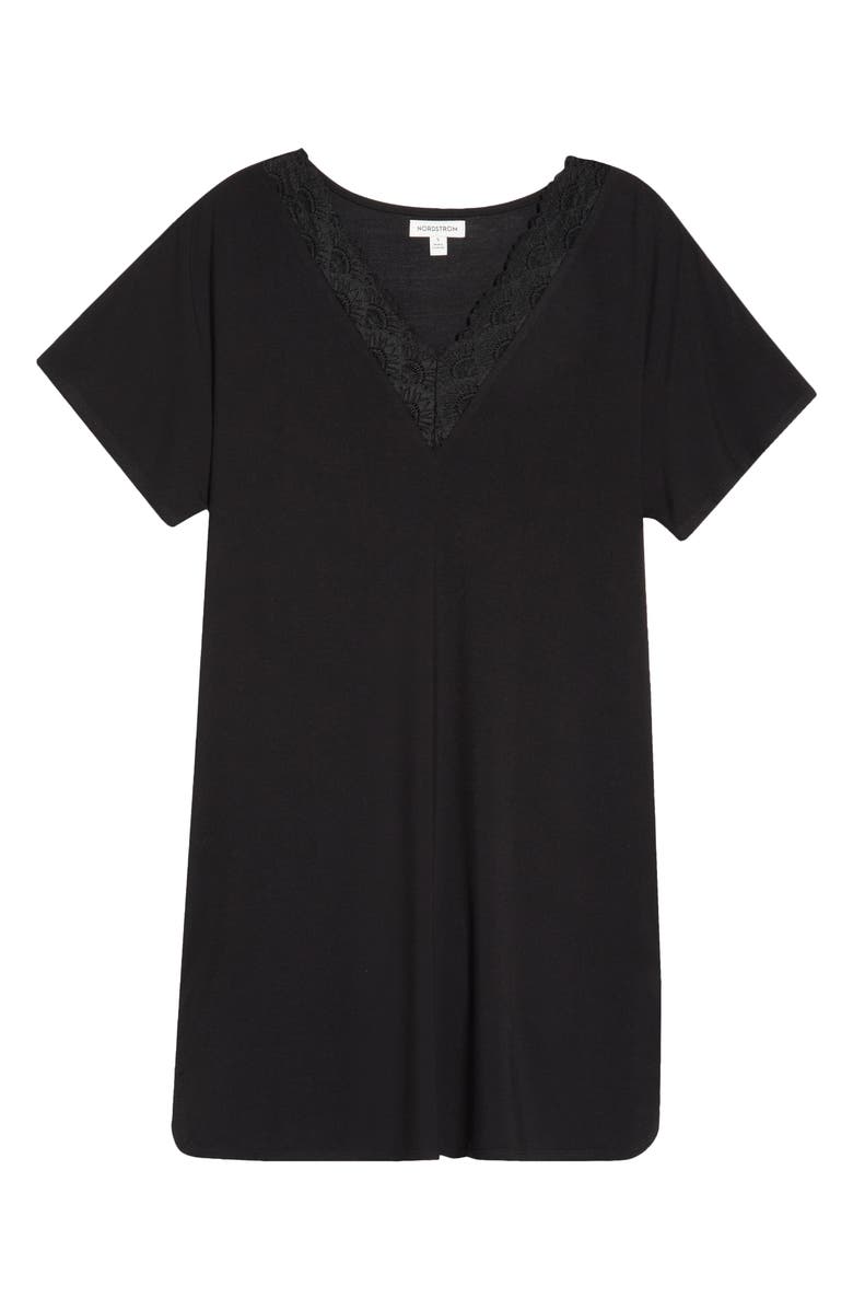 Nordstrom Moonlight Eco Lace Trim Nightshirt, Alternate, color, Black