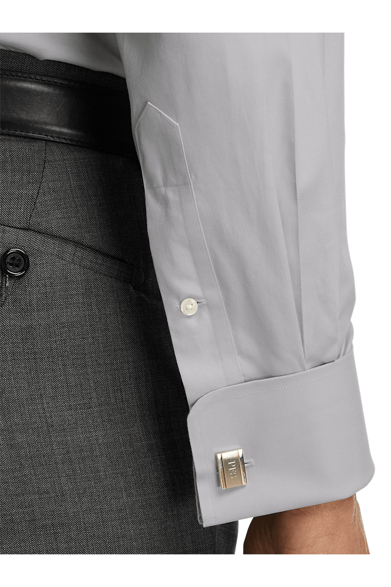 Non-iron Cotton Pinpoint Solid Point Collar French Cuff Dress Shirt, Alternate, color, Grey